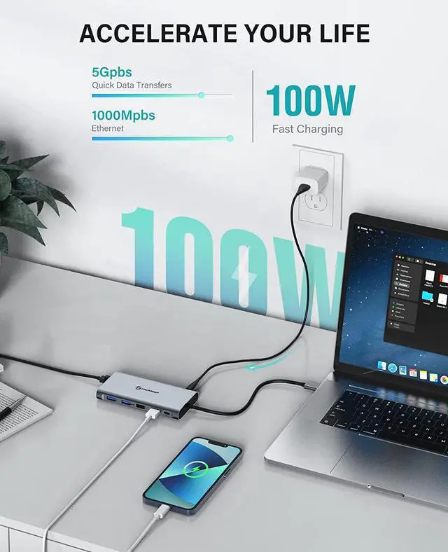 Alt view image 4 of 7 - UtechSmart USB C Docking Station Triple Monitor - Universal Laptop Docking Station 12 in 1 for Thunderbolt 3/4, USB C Dock with USB 3.0 and 4K HDMI for MacBook Pro/Air/M1/M2 & Windows Gray