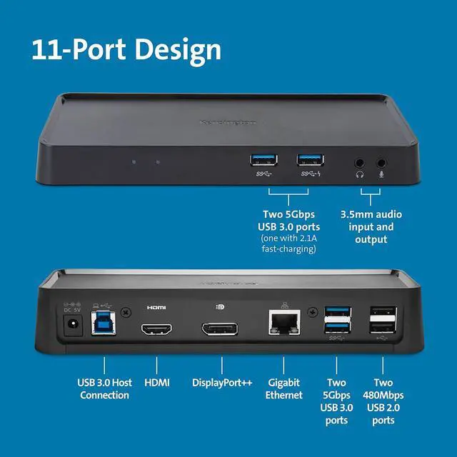 Alt view image 2 of 7 - Kensington SD3650 Universal USB 3.0 Mountable Docking Station, Black (K33997WW)