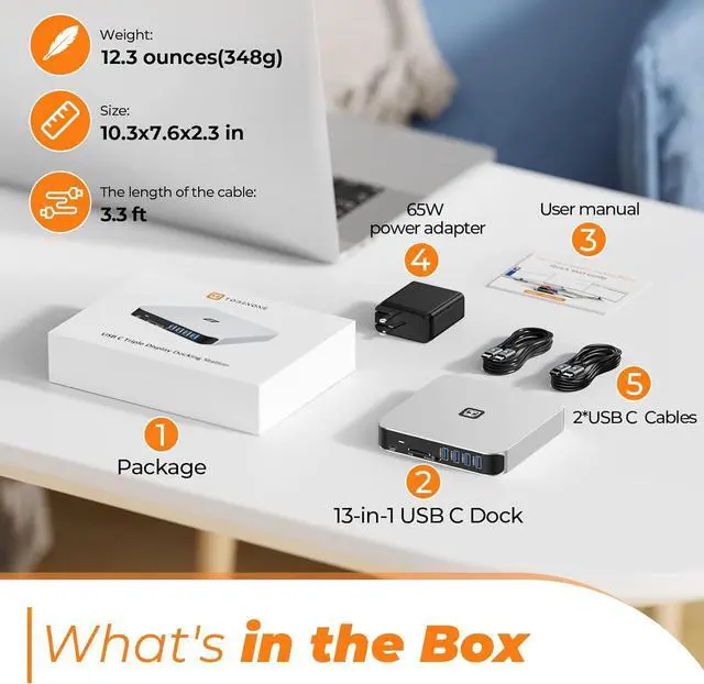 Alt view image 6 of 7 - USB C Docking Station Dual 4K Monitor for M1/M2 MacBook Pro/Air, Universal Triple Display Docking Station with 65W Power Supply, Dual HDMI,VGA,4 USB 3.0,Ethernet, USB C Dock for Dell/Lenovo/HP/Surface