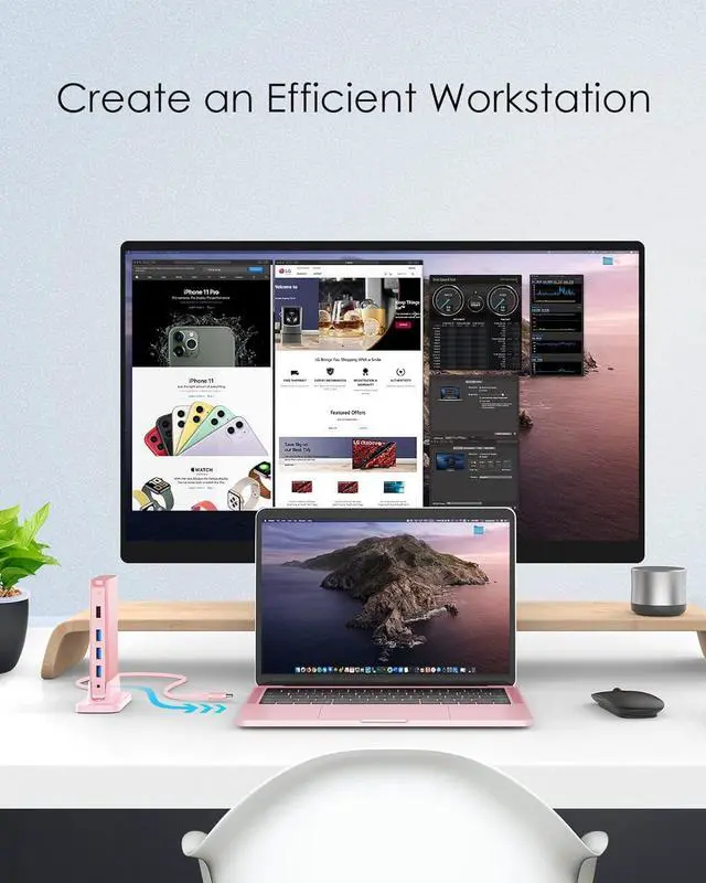 Alt view image 4 of 7 - LENTION USB C Docking Station with 100W PD, 4K HDMI, Gigabit Ethernet, USB 3.0/2.0, Aux Adapter for 2023-2016 MacBook Pro/Mac Air/Surface/Steam Deck, More, Stable Driver Certified (CB-D53, Rose Gold)