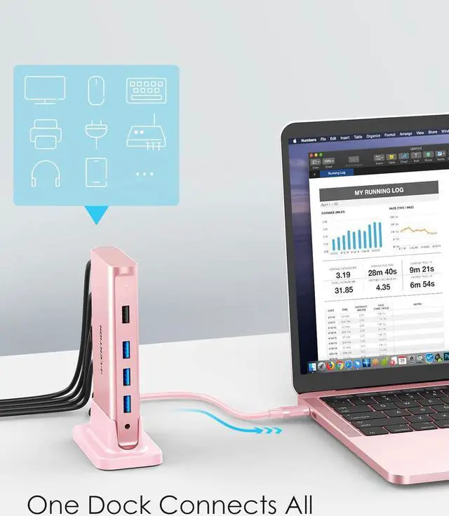 Alt view image 5 of 7 - LENTION USB C Docking Station with 100W PD, 4K HDMI, Gigabit Ethernet, USB 3.0/2.0, Aux Adapter for 2023-2016 MacBook Pro/Mac Air/Surface/Steam Deck, More, Stable Driver Certified (CB-D53, Rose Gold)
