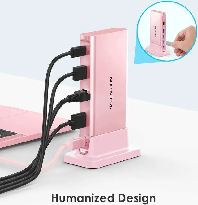 Alt view image 6 of 7 - LENTION USB C Docking Station with 100W PD, 4K HDMI, Gigabit Ethernet, USB 3.0/2.0, Aux Adapter for 2023-2016 MacBook Pro/Mac Air/Surface/Steam Deck, More, Stable Driver Certified (CB-D53, Rose Gold)