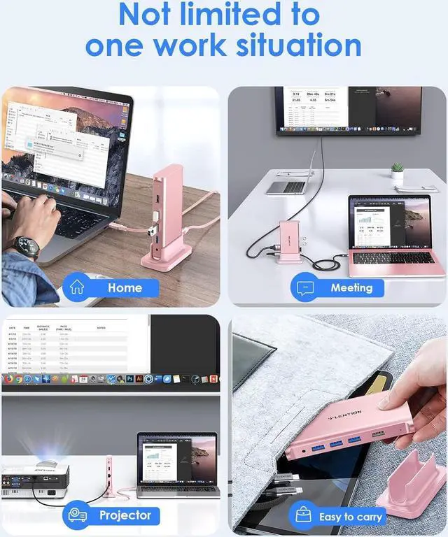 Alt view image 7 of 7 - LENTION USB C Docking Station with 100W PD, 4K HDMI, Gigabit Ethernet, USB 3.0/2.0, Aux Adapter for 2023-2016 MacBook Pro/Mac Air/Surface/Steam Deck, More, Stable Driver Certified (CB-D53, Rose Gold)