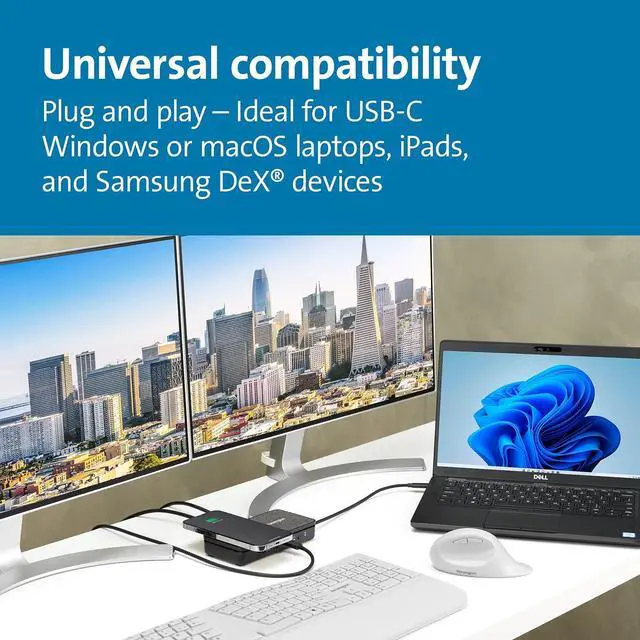 Alt view image 2 of 7 - Kensington Ipad and Mac USB-C Dual 4K HDMI Docking Station with Qi Charging (K32800WW)