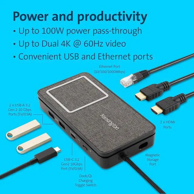 Alt view image 4 of 7 - Kensington Ipad and Mac USB-C Dual 4K HDMI Docking Station with Qi Charging (K32800WW)