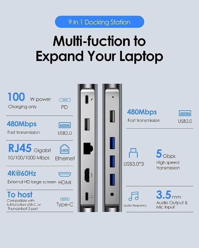 Alt view image 2 of 7 - LENTION USB C Docking with 4K@60Hz HDMI, USB 3.0/2.0, Gigabit Ethernet, 100W PD & Aux Adapter for 2023-2016 MacBook Pro/Mac Air/Surface/Steam Deck, More, Stable Driver Certified (CB-D53s, Space Gray)