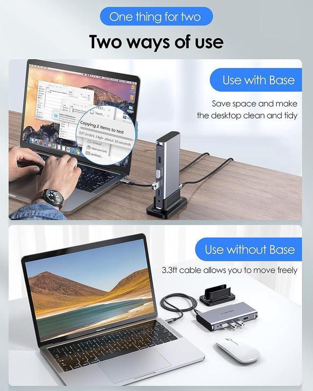 Alt view image 3 of 7 - LENTION USB C Docking with 4K@60Hz HDMI, USB 3.0/2.0, Gigabit Ethernet, 100W PD & Aux Adapter for 2023-2016 MacBook Pro/Mac Air/Surface/Steam Deck, More, Stable Driver Certified (CB-D53s, Space Gray)