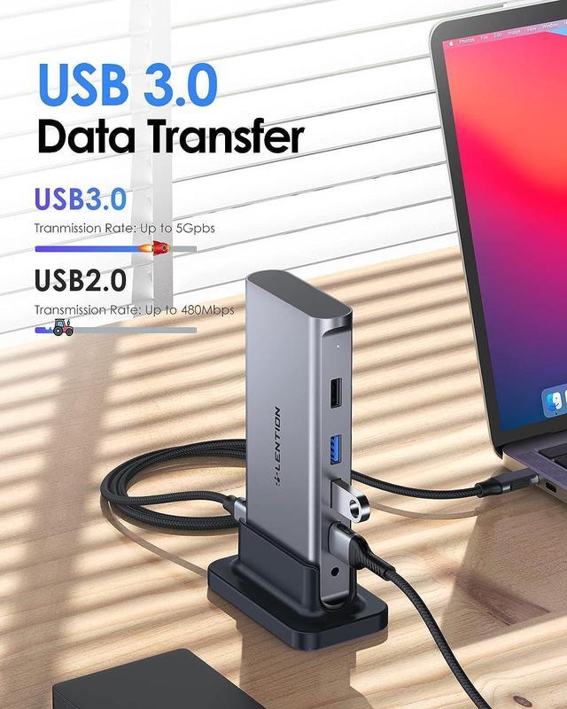 Alt view image 5 of 7 - LENTION USB C Docking with 4K@60Hz HDMI, USB 3.0/2.0, Gigabit Ethernet, 100W PD & Aux Adapter for 2023-2016 MacBook Pro/Mac Air/Surface/Steam Deck, More, Stable Driver Certified (CB-D53s, Space Gray)