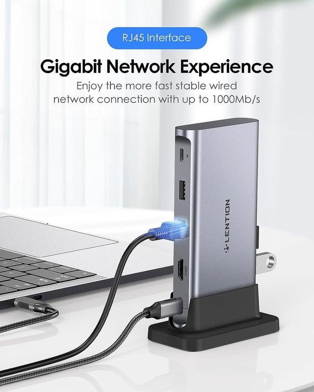 Alt view image 6 of 7 - LENTION USB C Docking with 4K@60Hz HDMI, USB 3.0/2.0, Gigabit Ethernet, 100W PD & Aux Adapter for 2023-2016 MacBook Pro/Mac Air/Surface/Steam Deck, More, Stable Driver Certified (CB-D53s, Space Gray)