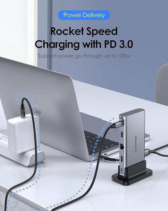 Alt view image 7 of 7 - LENTION USB C Docking with 4K@60Hz HDMI, USB 3.0/2.0, Gigabit Ethernet, 100W PD & Aux Adapter for 2023-2016 MacBook Pro/Mac Air/Surface/Steam Deck, More, Stable Driver Certified (CB-D53s, Space Gray)