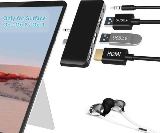 Main image of Surface Go Docking Station, 4 in 1 Surface Go 3 USB C Adapter with HDMI Support 4K, USB 3.0/2.0 Port Hub, 3.5mm Audio/Headphone Jack, Portable Adapter for Surface Go/Go 2 /Go 3 Accessories