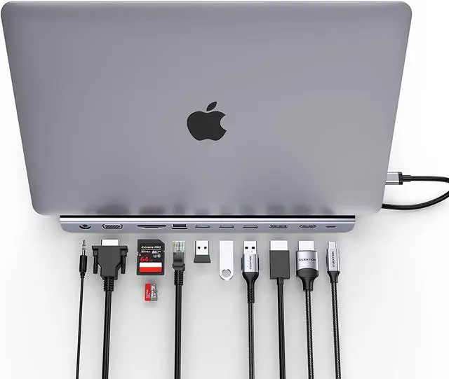 Main image of LENTION USB C Docking Station 100W PD,4K HDMI/DisplayPort,VGA, Ethernet,Card Reader,USB 3.0/2.0,Aux Adapter Compatible 2022-2016 MacBook Pro,New Mac Air/Surface,Steam Deck,More (CB-C95, Space Gray)