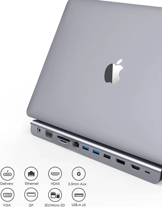 Alt view image 2 of 7 - LENTION USB C Docking Station 100W PD,4K HDMI/DisplayPort,VGA, Ethernet,Card Reader,USB 3.0/2.0,Aux Adapter Compatible 2022-2016 MacBook Pro,New Mac Air/Surface,Steam Deck,More (CB-C95, Space Gray)