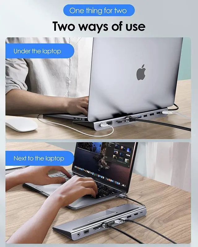 Alt view image 5 of 7 - LENTION USB C Docking Station 100W PD,4K HDMI/DisplayPort,VGA, Ethernet,Card Reader,USB 3.0/2.0,Aux Adapter Compatible 2022-2016 MacBook Pro,New Mac Air/Surface,Steam Deck,More (CB-C95, Space Gray)