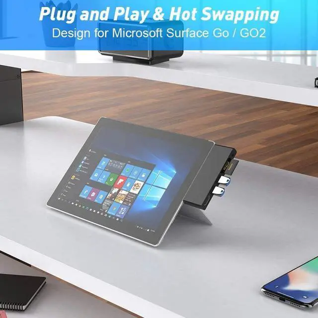 Alt view image 5 of 7 - 6-in-2 Surface Go/Go 2/Go 3 Docking Station, Microsoft Surface Go Docking Station with 4K HDMI Port, 2 USB 3.0 Ports(5Gbps), 3.5mm Earphones Jack, SD/TF Card Reader for Microsoft Surface Go 3/Go 2/Go