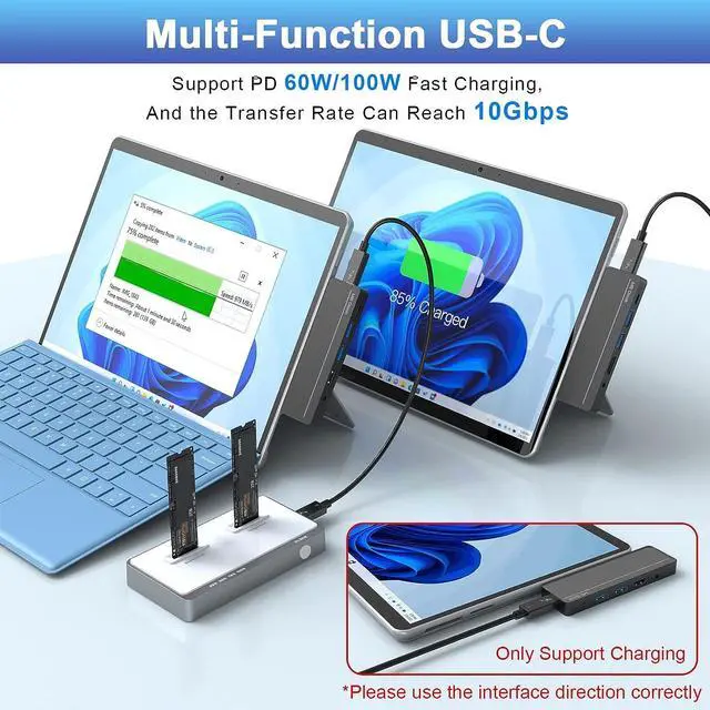 Alt view image 4 of 7 - 8-in-2 Surface Pro 9 Pro 8 Docking Station, Surface Pro 8 Hub with 4K HDMI,100W USB-C Thunderbolt 4(Display+Data+PD Charging), USB C(Data), Audio,2*USB 3.0, TF/SD Card for Microsoft Surface Pro 9/8/X