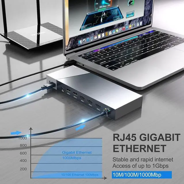 Alt view image 4 of 7 - MacBook Docking Station Triple Monitors,Display Link 15-in-1 USB C Dock with Triple HDMI for M1/M2 MacBook, RJ45 LAN,2 USB A, 2 Type C, 100W USB C Charging, SD/TF, Audio/Mic, for M1 M2 Mac OS Laptops
