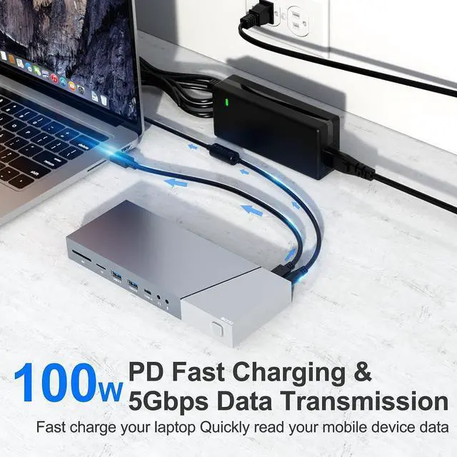 Alt view image 5 of 7 - MacBook Docking Station Triple Monitors,Display Link 15-in-1 USB C Dock with Triple HDMI for M1/M2 MacBook, RJ45 LAN,2 USB A, 2 Type C, 100W USB C Charging, SD/TF, Audio/Mic, for M1 M2 Mac OS Laptops