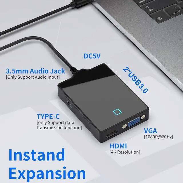 Alt view image 2 of 7 - USB C Docking Station HDMI VGA, 7-in-1 USB C Hub Adapter with 4K HDMI,VGA, 2 USB3.0 Ports, Type C Data Port, DC5V Power Plug, Audio Interface for Steam Deck Mac Book, Surface pro 9/8