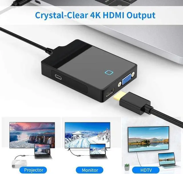 Alt view image 3 of 7 - USB C Docking Station HDMI VGA, 7-in-1 USB C Hub Adapter with 4K HDMI,VGA, 2 USB3.0 Ports, Type C Data Port, DC5V Power Plug, Audio Interface for Steam Deck Mac Book, Surface pro 9/8