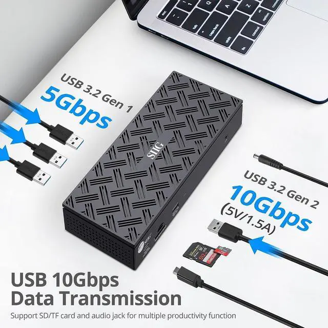 Alt view image 6 of 7 - SIIG USB-C Quad 4K 60Hz Docking Station with 100W PD - Quad 4K@60Hz Monitor Laptop Dock - DisplayLink - 4 HDMI 4 DisplayPort, 4X USB-A, 2X USB-C, Thunderbolt 3 Compatible, 2.5 Gigabit Ethernet