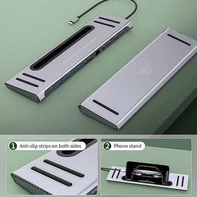 Alt view image 3 of 7 - USB C Docking Station,Onten USB-C to Dual HDMI Adapter HUB .12-in-1 USB-A 3.0, USB-C 3.0 .Gigabit Ethernet Dual-solt sd/tf Card Reader,PD 100w Charger (DP Alternative Mode Required)