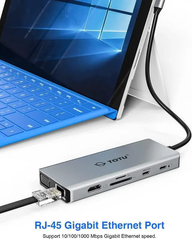 Alt view image 5 of 7 - Docking Station, USB C Hub, TOTU 12 in 1 Surface Pro Docking Station with 4K HDMI, Ethernet, VGA, 92W PD, USB-C 3.0 and 2 USB 3.0 for MacBook Pro Air and Type-C Laptops with Thunderbolt 3 or 4