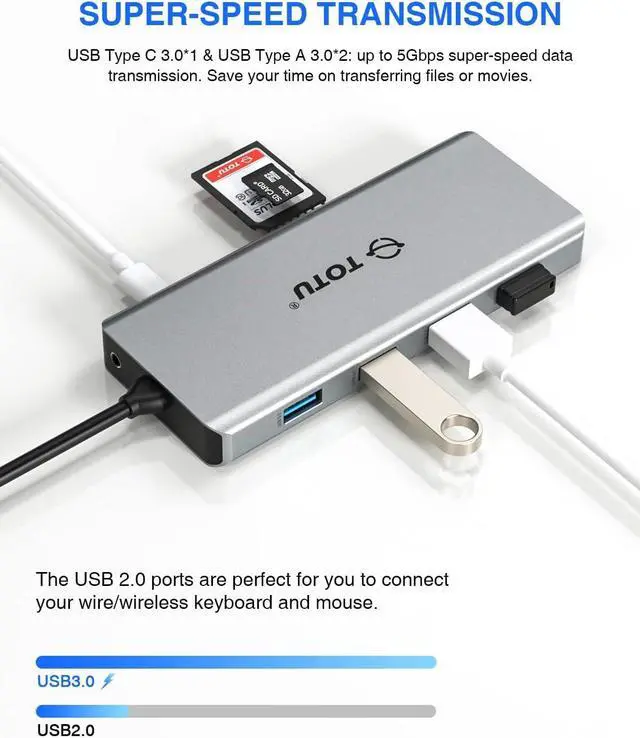 Alt view image 7 of 7 - Docking Station, USB C Hub, TOTU 12 in 1 Surface Pro Docking Station with 4K HDMI, Ethernet, VGA, 92W PD, USB-C 3.0 and 2 USB 3.0 for MacBook Pro Air and Type-C Laptops with Thunderbolt 3 or 4
