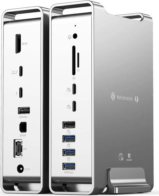 Main image of Yottamaster 40Gbps USB C Docking Station Compatible with Thunderbolt 3, 15 in 1 USB C Dock for Dual 4K Display, DisplayPort, 65W PD Charging, S/PDIF, 6 USB, Gigabit Ethernet, SD/TF [DS02]
