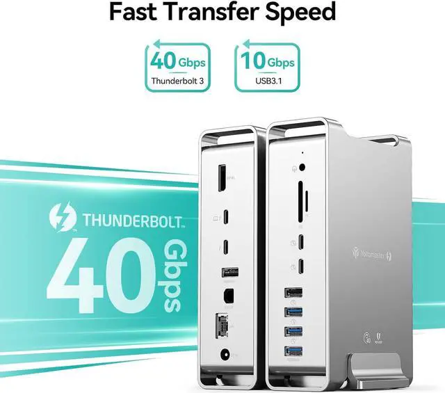 Alt view image 4 of 7 - Yottamaster 40Gbps USB C Docking Station Compatible with Thunderbolt 3, 15 in 1 USB C Dock for Dual 4K Display, DisplayPort, 65W PD Charging, S/PDIF, 6 USB, Gigabit Ethernet, SD/TF [DS02]