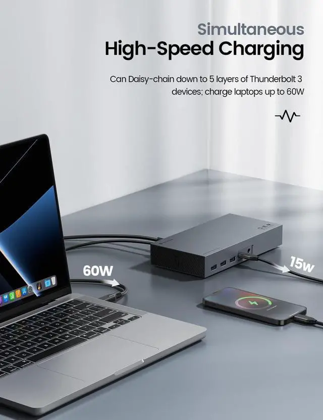 Alt view image 5 of 7 - Yottamaster 40Gbps USB C Docking Station with Dual-Bay 4TB M.2 NVMe+SATA SSD Enclosure Adapter Compatible with Thunderbolt 3, Support 8K@60Hz DP, PD60W, Ethernet, 4 USB Ports, Audio [DS05-Diskless]