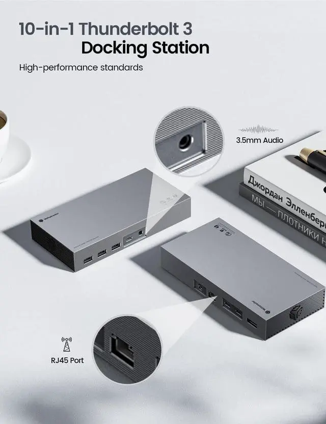 Alt view image 6 of 7 - Yottamaster 40Gbps USB C Docking Station with Dual-Bay 4TB M.2 NVMe+SATA SSD Enclosure Adapter Compatible with Thunderbolt 3, Support 8K@60Hz DP, PD60W, Ethernet, 4 USB Ports, Audio [DS05-Diskless]