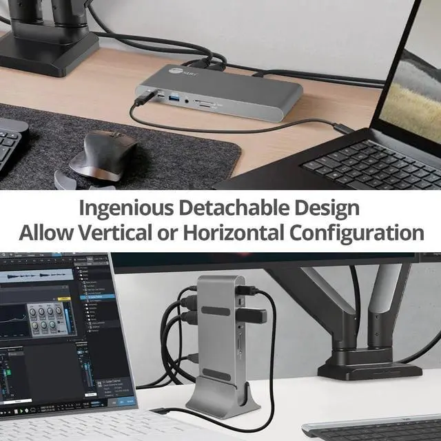 Alt view image 5 of 7 - SIIG 4K USB-C MST Docking Station Dual 4K60Hz Display for Windows Laptops, Thunderbolt 3 Compatible, 60W PD, HDMI, Ethernet, SD/TF 3.0, USB 10G, Audio, Vertical/Horizontal Design (JU-DK0N11-S1)