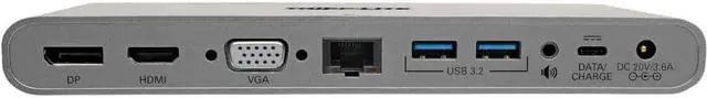 Alt view image 4 of 7 - Tripp Lite International USB-C Docking Station, Triple Monitor Support, EU & UK Power Cables, 4K @ 30Hz HDMI & DisplayPort, VGA, Gigabit Ethernet, 100W USB-C Charging, 3-Year Warranty (U442-DOCK4-INT)