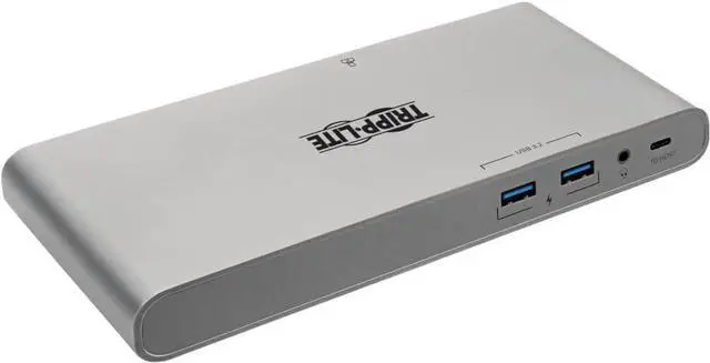 Alt view image 6 of 7 - Tripp Lite International USB-C Docking Station, Triple Monitor Support, EU & UK Power Cables, 4K @ 30Hz HDMI & DisplayPort, VGA, Gigabit Ethernet, 100W USB-C Charging, 3-Year Warranty (U442-DOCK4-INT)