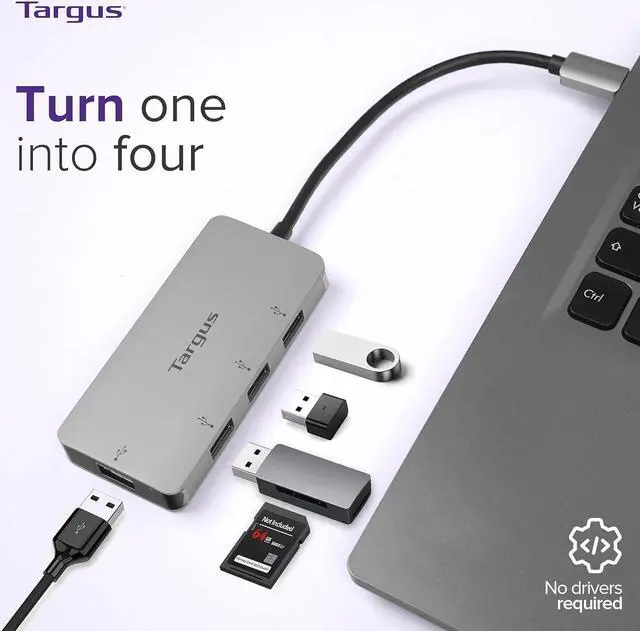 Alt view image 2 of 6 - Targus USB-C to 4-Port USB-A Hub, Gray (ACH226EU)