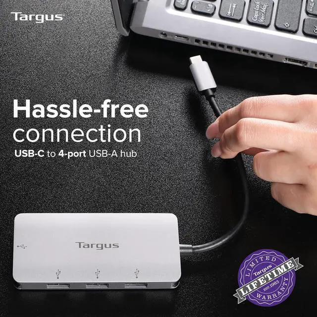 Alt view image 4 of 6 - Targus USB-C to 4-Port USB-A Hub, Gray (ACH226EU)