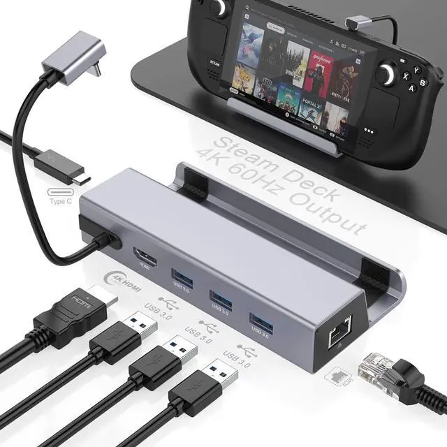 Main image of Docking Station for Steam Deck, 4K@60Hz HDMI 2.0 Steam Deck Dock with Gigabit Ethernet, 3 USB-A 3.0, 100W Full Speed Charging USB-C Port and HDMI 2.0 4K@60Hz Compatible with Valve Steam Deck