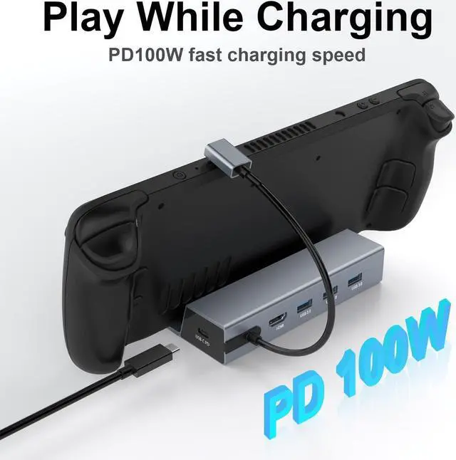 Alt view image 4 of 7 - Docking Station for Steam Deck, 4K@60Hz HDMI 2.0 Steam Deck Dock with Gigabit Ethernet, 3 USB-A 3.0, 100W Full Speed Charging USB-C Port and HDMI 2.0 4K@60Hz Compatible with Valve Steam Deck