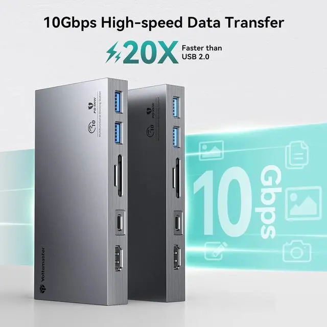 Alt view image 6 of 7 - Yottamaster Aluminum USB C Hub with M.2 NVMe SSD Enclosure, 10-in-1 USB C Docking Station 10Gbps for NVMe PCI-E M.2 SSD, Support 100W Charging, 4K HDMI, RJ45, 4 USB Ports, Audio, SD/TF Card Reader