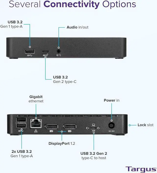 Alt view image 3 of 6 - Targus USB C Docking Station Universal DV4K, USB C Laptop Docking Station Dual Monitor 2 DisplayPort, Power Delivery 3.0 65WDC, Works w/ Operating Systems Like Windows, Mac, Android, iOS (DOCK315USZ)
