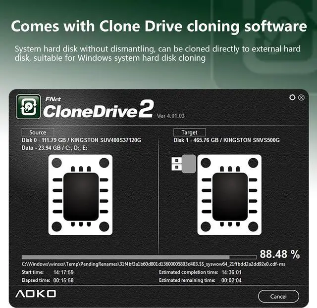 Alt view image 3 of 7 - NVMe to USB Docking Station with Cloning Software, AOKO M.2 PCI-e NVMe SSD to USB Reader Adapter for System Hard Disk Upgrade Backup and Online Clone