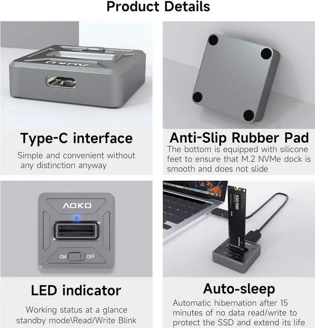 Alt view image 6 of 7 - NVMe to USB Docking Station with Cloning Software, AOKO M.2 PCI-e NVMe SSD to USB Reader Adapter for System Hard Disk Upgrade Backup and Online Clone