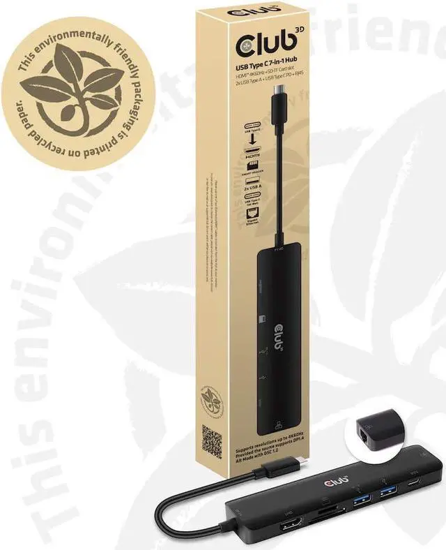 Alt view image 5 of 6 - CLUB3D CSV-1592 USB-C 7 in 1 Hub to HDMI 4K60HZ+SDTF Card Slot + 2X USB + USB-C PD + RJ45 Black