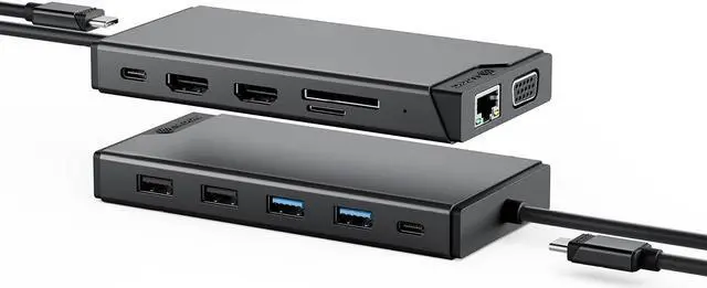 Main image of ALOGIC USB-C 12-in-1 Mini Docking Station, Dual Display, 2xHDMI, 1xVGA, 100W PD, 2xUSB-C, 2xUSB-A 2.0, 2xUSB-A 3.0, RJ45, 1x SD/TF Port, MacBook/Surface & Other USB-C Devices Compatible.