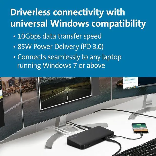 Alt view image 2 of 6 - Kensington USB-C 10Gbps Triple Video Driverless Docking Station 85W PD Black