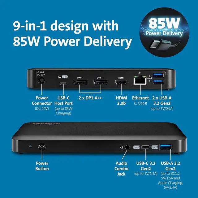 Alt view image 4 of 6 - Kensington USB-C 10Gbps Triple Video Driverless Docking Station 85W PD Black