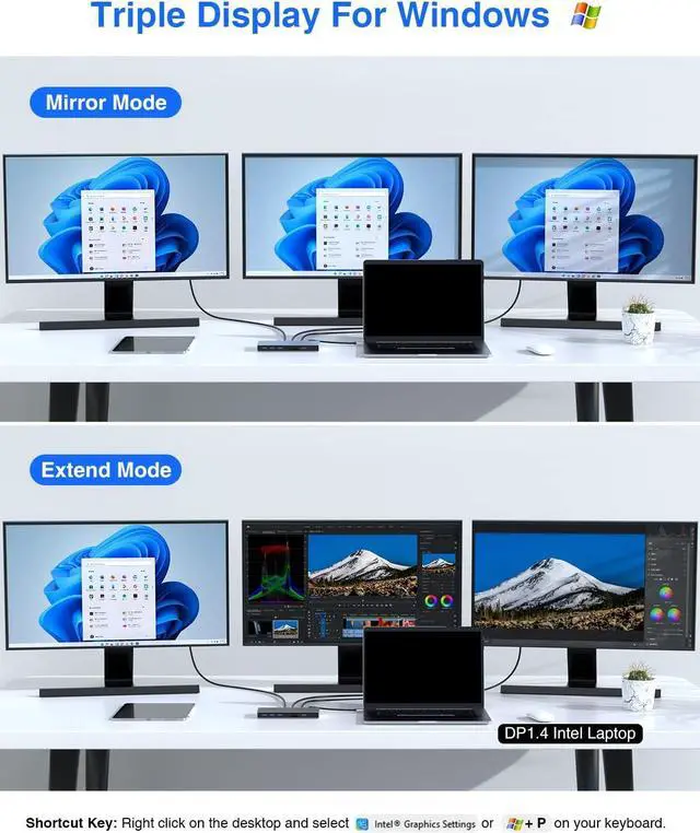 Alt view image 5 of 7 - Docking Station, TOTU 15 in 1 USB C Docking Station 3 Monitors with Dual HDMI 4K, DisplayPort, 10Gbps USB 3.1, 100W PD, 3 USB 3.0, Ethernet, Audio/Mic for MacBook and Windows Laptop with Thunderbolt 3