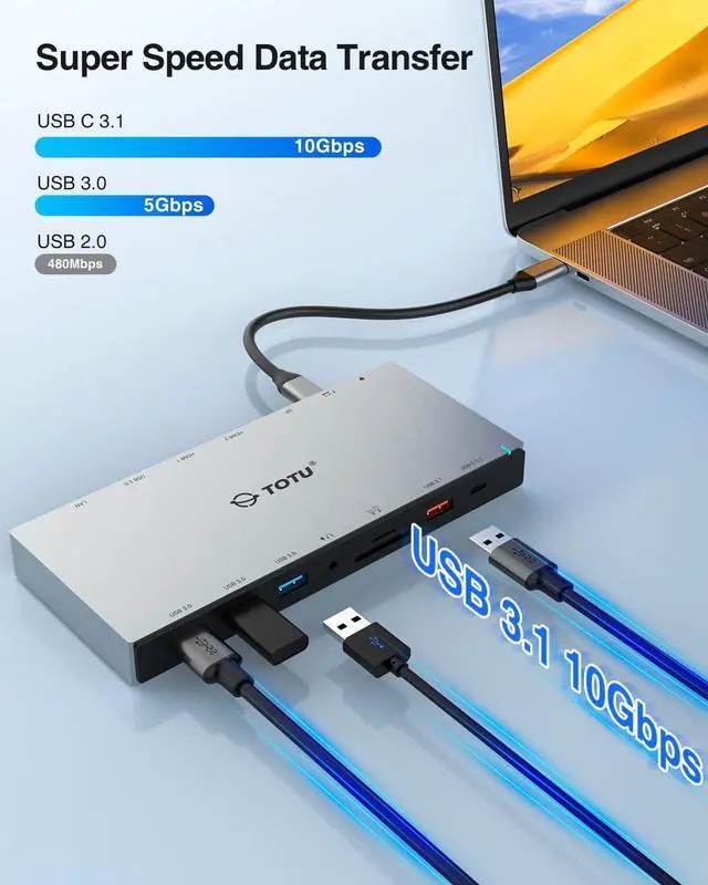 Alt view image 6 of 7 - TOTU 15 in 1 Triple Display Docking Station (Dual 4K HDMI, DP) & TOTU 18 in 1 Thunderbolt 3 Docking Station