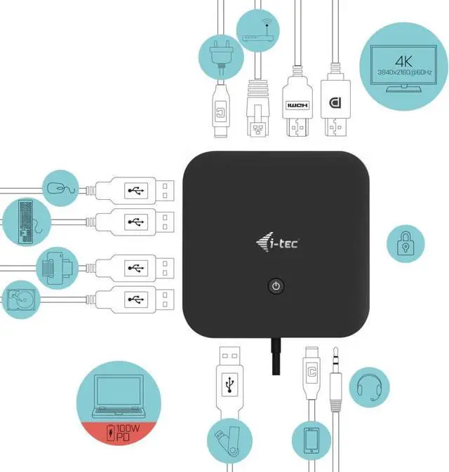 Alt view image 2 of 7 - USB-C 1xHDMI 1xDisplayPort Docking Station with 100W Power Delivery